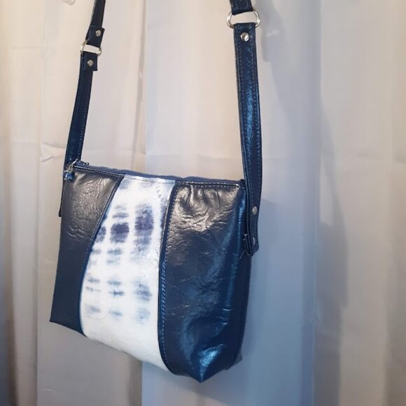 New Boho Tie Dye & Faux Leather Purse Shoulder bag Navy White coastal hippie - Picture 6 of 14